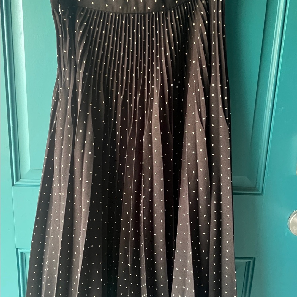 Club Monaco Pleated Black and White Polka Dot Midi Skirt